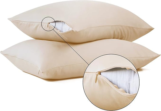 100% Cotton Classic Pillow Protectors with Invisible Zipper, 600 Thread Count Sateen Weave Soft and Breathable Pillow Cases, Protect Pillows from Dirt, Dust and Debris (Standard, 20"x26", Set of 2)