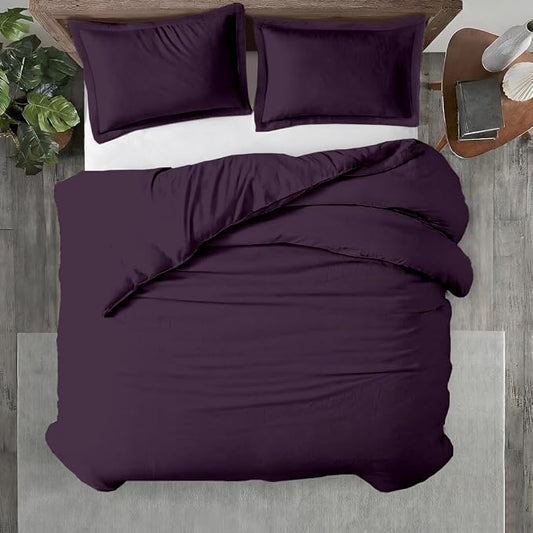 Kotton Culture 3 Pc California King Duvet Cover Set-100% Egyptian Cotton 600 Thread Count Ultra Soft Premium Durable Comforter Cover Zipper Closure & Corner Ties- (Plum, 104" X 98")