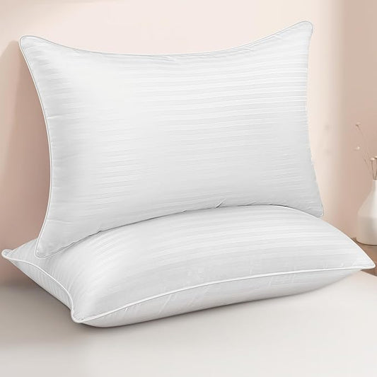 Queen Size Bed Pillows - Breathable Down Alternative Pillows Set of 2 for Side, Back, and Stomach Sleepers Fluffy Cooling Hotel Quality Soft Microfiber Fill Premium Skin-Friendly