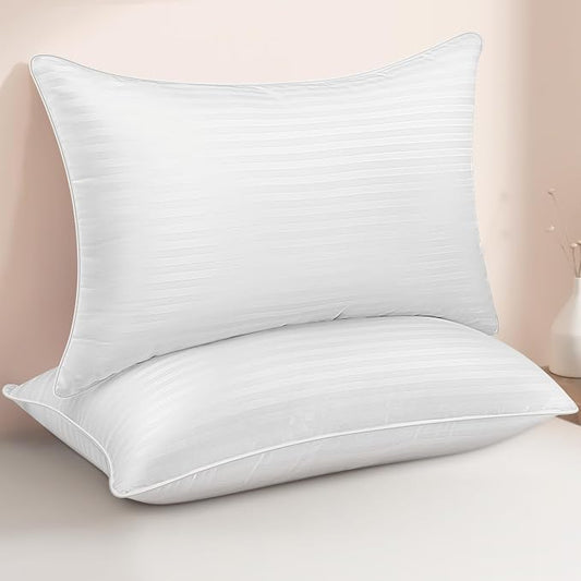 King Size Bed Pillows - Breathable Down Alternative Hotel Quality Pillows Set of 2 for Side, Back, and Stomach Sleepers Fluffy Cooling Soft Microfiber Fill Premium Skin-Friendly