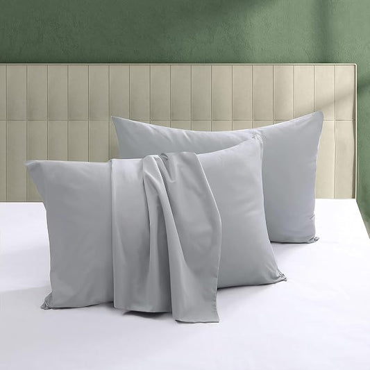 100% Egyptian Cotton Pillow Protectors Set of 4, 600 Thread Count Queen Size Bed Pillow Cases with Zipper, Sateen Weave Cooling Pillow Cases Quiet and Breathable Easy Care (4PCS, Queen, Gray)