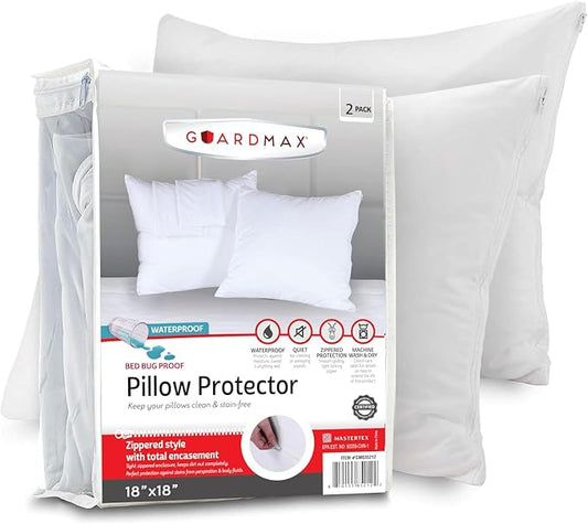 Guardmax Jersey Knitted Throw Pillow Protector with Zipper - 2 Pack -100% Waterproof, Bed Bug Proof, Dust Mite Proof, & Hypoallergenic Pillow Covers - Premium Zippered Pillow Cases. 18 X 18