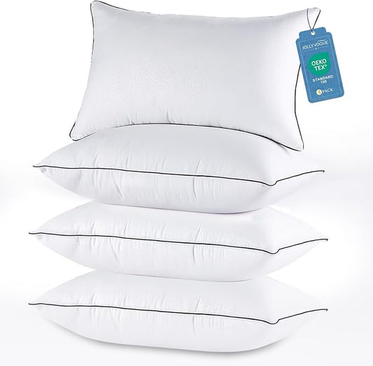 JOLLYVOGUE Pillows Queen Size Set of 4 for Sleeping, Soft and Supportive Bed Pillow with Down Alternative Filling for Side and Back Sleepers, Hotel Collection
