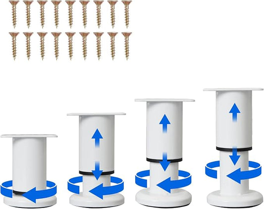 4 Pcs Adjustable Height Furniture Support Legs [with Screws] 3.15-4.72 inch, Metal Heavy Duty Furniture Replacement Legs for Chair/Bed/Sofa/Cabinet/Couch/Dresser/Bed/Table (White)