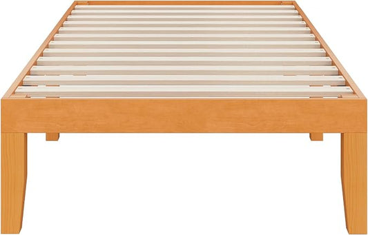 DUMOS 14 Inches Twin Size Wood Platform Bed Frame, Solid Wooden Mattress Foundation with Heavy Duty Wood Slat Support, Sturdy, No Box Spring Needed, Natural Pine