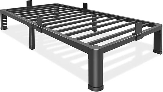 Bilily 10 Inch Low Twin Bed Frame with Round Corner Legs,3500 LBS Heavy Duty Low Profile Twin Size Metal Platform, Steel Slats Support No Box Spring Needed Easy Assembly Noise-free for Kids Room,Black
