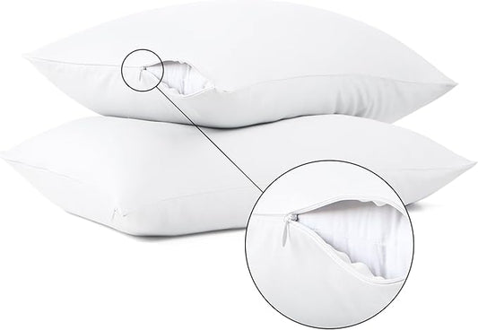 100% Cotton Classic Pillow Protectors with Invisible Zipper, 600 Thread Count Sateen Weave Soft and Breathable Pillow Cases, Protect Pillows from Dirt, Dust and Debris (King, 20"x36", Set of 2)