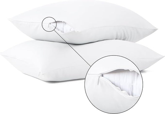 100% Cotton Classic Pillow Protectors with Invisible Zipper, 600 Thread Count Sateen Weave Soft and Breathable Pillow Cases, Protect Pillows from Dirt, Dust and Debris (King, 20"x36", Set of 4)