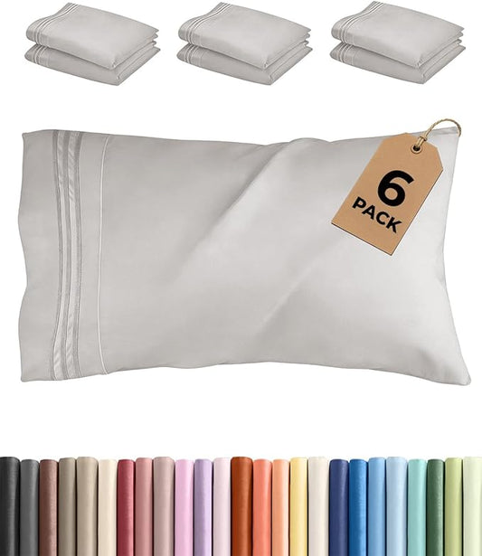 Standard Pillow Cases Set of 6 - Ultra Soft Hotel Quality Pillowcase Covers - Comfy & Wrinkle Free - Shrink, Stain and Fade Resistant - Machine Washable Pillow Protectors - 6 Piece Set - French Grey