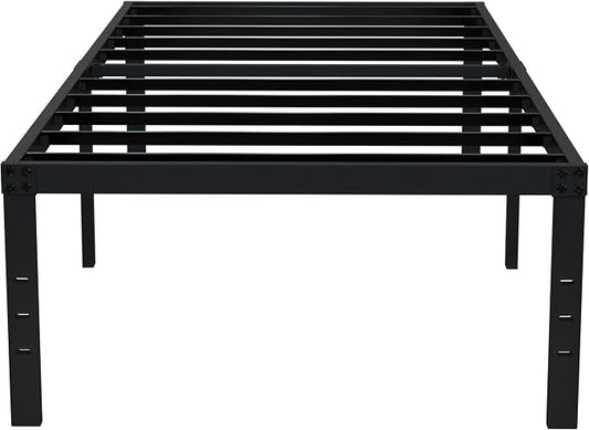 EMODA 18 Inch Twin Bed Frame No Box Spring Needed, Heavy Duty Tall Metal Twin Platform Bed Frames with Large Storage Space, Noise Free, Easy Assembly, Black