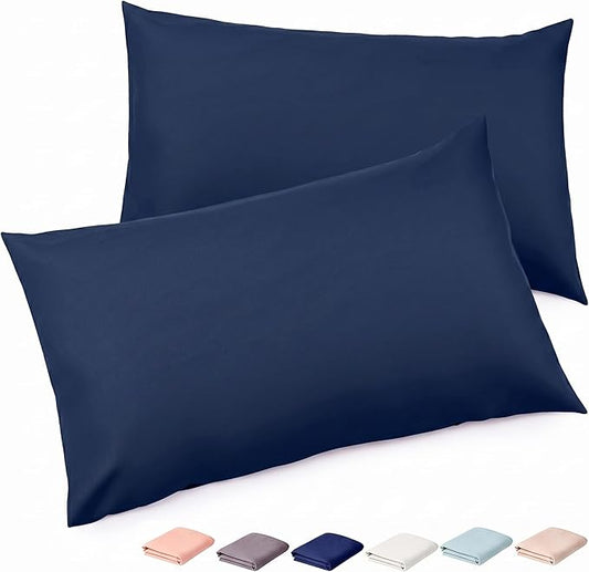 Brushed Microfiber Pillow Cases Standard Size Pillow Case-Envelope Closure Pillowcases Set of 2,Cooling & Moisture Wicking,Wrinkle Resistant Bed Pillowcases 20" X 36"(King,Navy Blue)