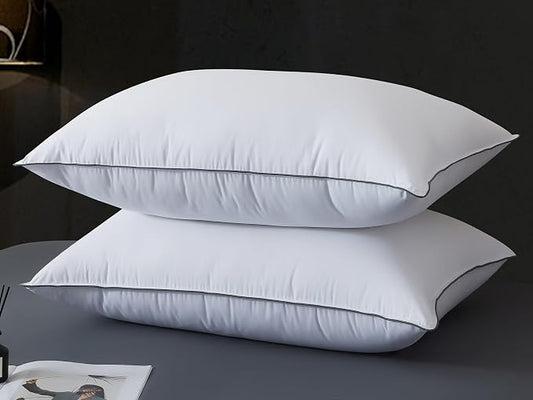 WhatsBedding Goose Down Pillows Queen Size Set of 2, Luxury Hotel Bed Pillows for Deep Sleep, Fluffy Soft Feather Down Pillow for Back, Stomach or Side Sleepers, 20" x 30"