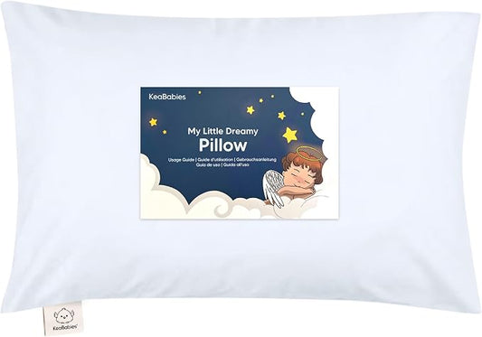 Toddler Pillow with Pillowcase - 13x18 My Little Dreamy Kids Travel Bed Pillows for Sleeping, Organic Cotton Small Pillowcase, Soft & Breathable, Machine Washable, Toddlers 2-5 years old (Baby Blue)