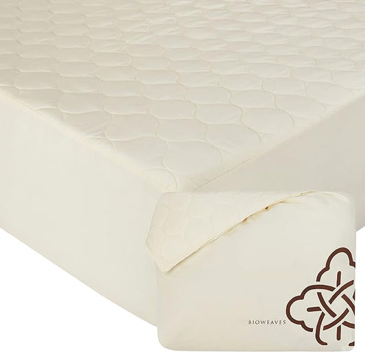 Bioweaves 100% Organic Cotton Mattress Pad Cover, GOTS Certified Cooling Quilted Fitted Mattress Topper & Protector with Soft Cotton Wadding - 20 Inch Deep Pocket, Twin XL