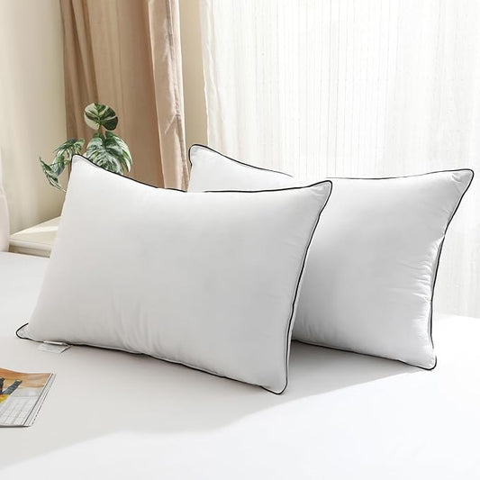 BPC Goose Feather Down Pillows Standard Size Set of 2, Luxury Feather Pillows for Sleeping, 100% Organic Cotton Cover, Soft Support Surround Fill Down Alternative, Hotel Collection Bed Pillows 20"x26"