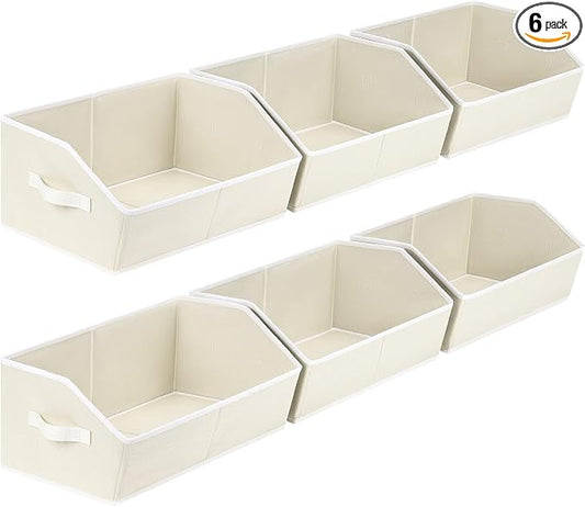 Homsorout Organizer Bins Cube Storage - Trapezoid Storage Bin 6 Pack, Fabric Baskets for Organizing, Large Storage Basket for Shelves, Closet Organizers for Toys, Clothes, Towels (Beige)