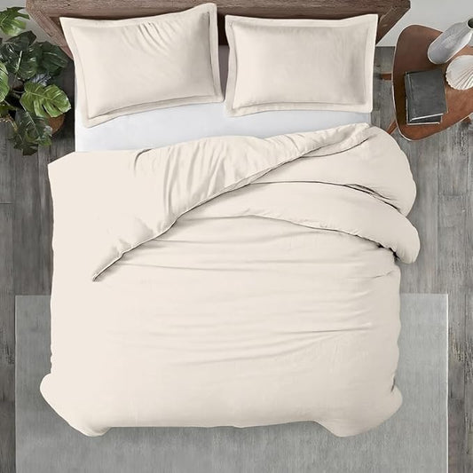 Kotton Culture 3 Pc Duvet Cover King Size Set-100% Egyptian Cotton 600 Thread Count Ultra Soft Premium Durable Comforter Cover Zipper Closure & Corner Ties - (Ivory, 104" X 94")