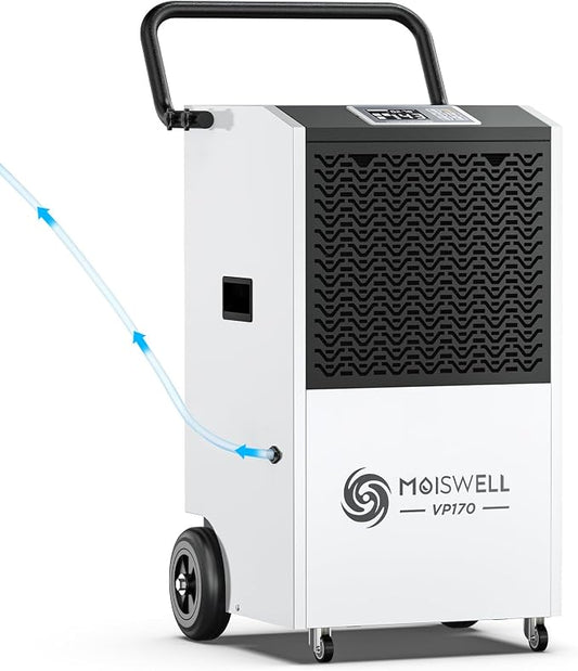 170 Pints Commercial Dehumidifier with Pump, 7,500 Sq.Ft Coverage, Portable with Wheels for Water Damage Restoration, Basement, Garage