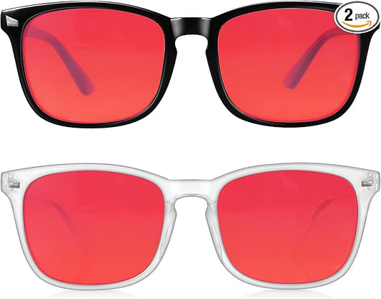 2 Packs Professional Sleep Glasses with 99.9% Blue Light Blocking Dual AR Coatings Red Lens, Computer Gaming Glasses for Men Women, Anti Fatigue & Eye Strain