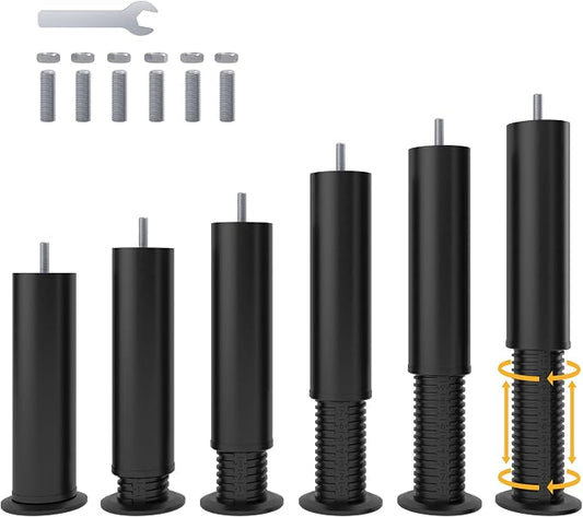 Adjustable 8-12 inch Bed Legs Metal Replacement Heavy Duty Leg M8 M10 Thread 6Pcs Support Leg for Adjustable Bed Frame, Sofa, Cupboard, Desk