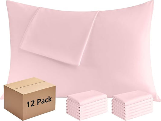 Pillowcases Queen 12 Pack, 20x30 Pillow Cases with Envelope Closure, Soft Plain Brushed Microfiber Covers Breathable Wrinkle-Resistant, Pink