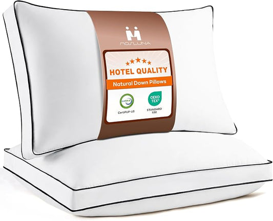 Feather Down Pillows King Size Set of 2, Hotel Collection Bed Pillows 2 Pack, Medium Firm Pillow for Side, Back or Stomach Sleepers, Downproof, Gusset Design 20x36 in.