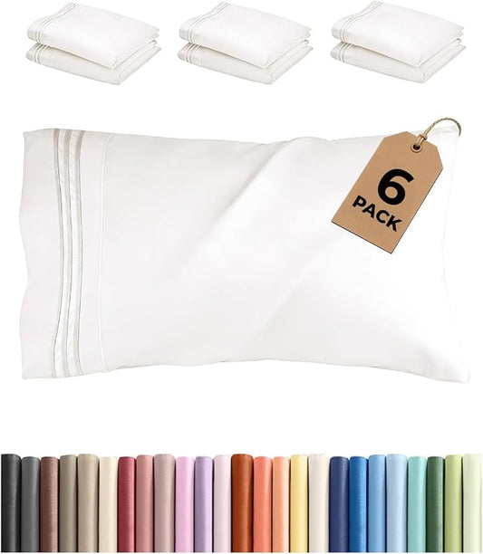 Standard Pillow Cases Set of 6 - Ultra Soft Hotel Quality Pillowcase Covers - Comfy & Wrinkle Free - Shrink, Stain and Fade Resistant - Machine Washable Pillow Protectors - 6 Piece Set - Antique White