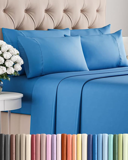 Cal King 6 Piece Sheet Set - Comfy, Breathable & Cooling - Soft Hotel Luxury Bedding for Women, Men, Kids, Teens and Children - 1 Flat & 1 Fitted Sheet & 4 Pillowcases with Deep Pockets - Royal Blue