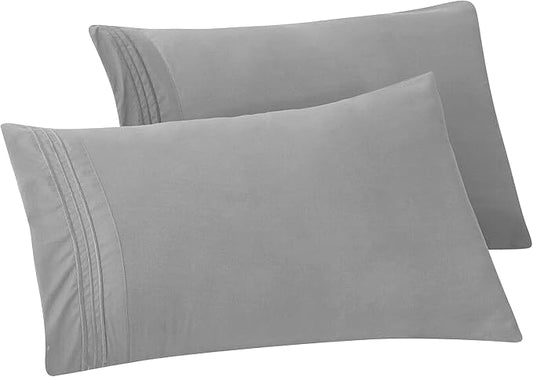 Elegant Comfort Solid Pillowcases 1500 Premium Hotel Quality Microfiber - Smooth Weave, Wrinkle and Stain Resistant, Easy Slip-On, 2-Piece Set, King Pillowcase, Silver