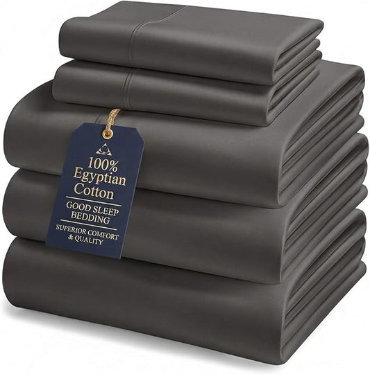 Good Sleep Bedding Split King Sheets Sets for Adjustable Bed, 5 Piece, 100% Egyptian Cotton Bed Sheets for Adjustable Bed, Sateen Weave, 16 Inch Deep Pocket Bed Sheet - Dark Gray