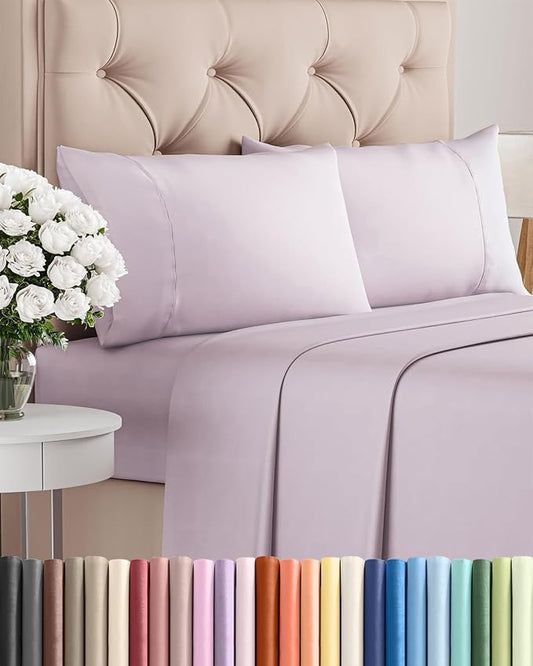 Twin 4 Piece Sheet Set - Comfy, Breathable & Cooling - Soft Hotel Luxury Bedding for Women, Men, Kids, Teens and Children - 1 Flat & 1 Fitted Sheet & 2 Pillowcases with Deep Pockets - Light Lavender
