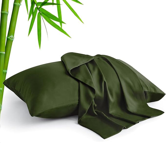 BEDELITE King Size Pillow Cases Set of 2, Rayon Derived from Bamboo, Cooling Pillow Cases for Hot Sleepers & Night Sweats, Breathable and Silky Soft Envelope Pillowcases(Olive Green, 20"x36")