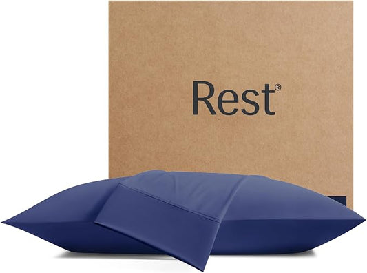 REST® Evercool®+ Cooling Pillowcases King - 2 Pillowcase for Sensitive Skin, Silver Infused Fabric for Hygienic Sleep, Silky Smooth for Curly Hair, High Elastic for Snug Fit (19x35 inches)