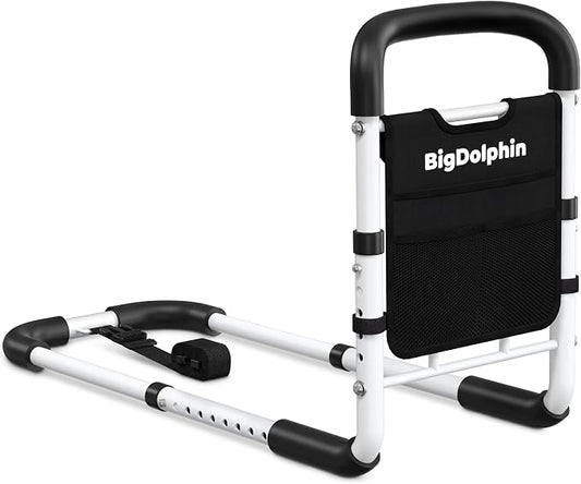 Bed Rails for Elderly Adults - ASTM Approved Adjustable Bed Cane with Non-Slip Ergonomic Handle & Storage Pocket, Bed Railings for Seniors Hold up to 350 LBS, Tool-Free