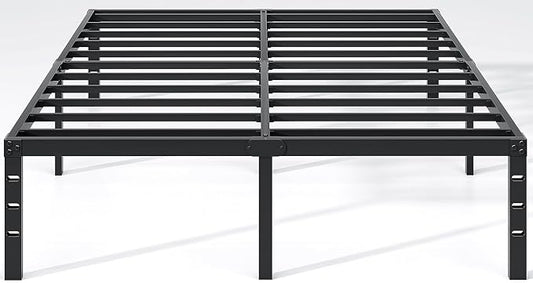 NEW JETO Metal Bed Frame,King Size Bed Frame with Storage Space,Heavy Duty Sturdy Mattress Foundation,Easy Assembly,No Box Spring Needed, Black,18 Inch,King
