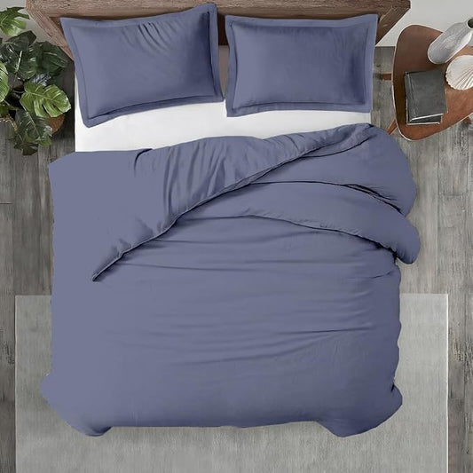 Kotton Culture 3 Pc Duvet Cover King Size Set-100% Egyptian Cotton 600 Thread Count Ultra Soft Premium Durable Comforter Cover Zipper Closure & Corner Ties - (Mediterranean Blue, 104" X 94")
