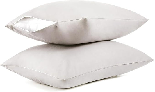 Cotton Pillow Protectors/Cases Standard Size with Zipper 2 Pack Light Grey Color,Cooling & Breathable Bed Pillow Protectors Set of 2 Pillow Cases Cover (Standard 20" x 26")