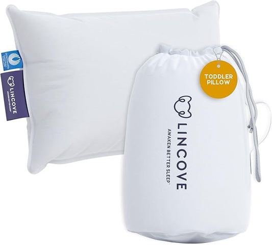Lincove Canadian Down Toddler Pillow for Sleeping - Perfect for Kids Travel Pillow, Nap Time, Toddler Cot, Crib, Bed - 800 Fill Power, 100% Cotton Shell, 400 Thread Count (13 x 18)