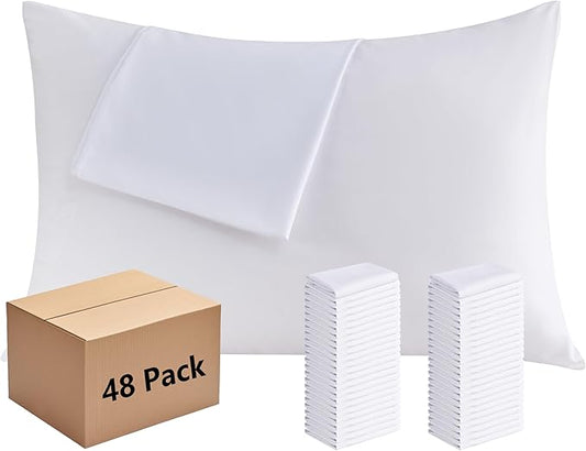 White Pillowcases Standard Size 48 Pack - Bulk Pillow Cases with Envelope Closure, Soft Brushed Microfiber Pillow Covers Hospital Hotel Airb&bs Essentials for Hosts, 20x26