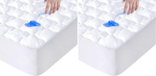 Full Size Mattress Protector Pad Waterproof Quilted, Breathable & Cooling Full Mattresses Pad Cover Fitted for Double Bed with Deep Pocket Up to 14", (White) (Pack of 2)