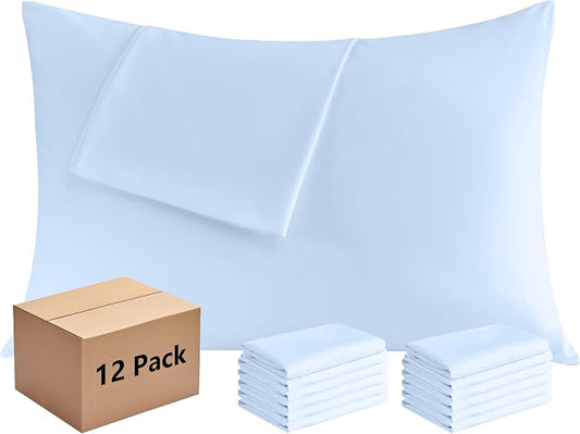 Pillowcases King 12 Pack, 20x36 Pillow Cases with Envelope Closure, Soft Plain Brushed Microfiber Covers Breathable Wrinkle-Resistant, Light Blue