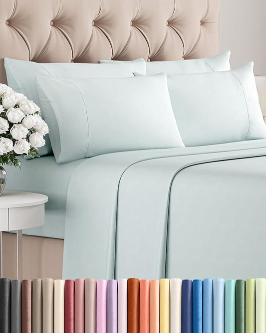 King 6 Piece Sheet Set - Comfy, Breathable & Cooling - Hotel Luxury Bedding for Women, Men, Kids, Teens and Children - 1 Flat & 1 Fitted Sheet & 4 Pillowcases w/ Deep Pockets - Wrinkle Free - Ice Blue