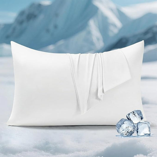 Elegear Cooling Pillow Cases for Hot Sleepers, Silver Infused Cooling Pillowcase Instantly Cool with Q-Max>0.5, Soft Silky Pillowcases for Hair & Skin, Zipper Anti Acne Pillowcase Set of 2-King,White