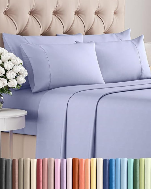 Queen 6 Piece Sheet Set - Comfy, Breathable & Cooling - Hotel Luxury Bedding for Women, Men, Kids, Teens & Children - 1 Flat & 1 Fitted Sheet & 4 Pillowcases w/ Deep Pockets - Wrinkle Free - Lavender