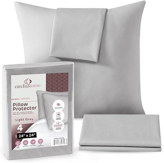 CIRCLESHOME Throw Pillow Protectors - 100% Cotton Breathable Pillowcases - 24 X 24 Square Pillowcases - Protects Pillows from Dirt, Dust and Debris (Square Pillow - 4 Pack- 24x24)
