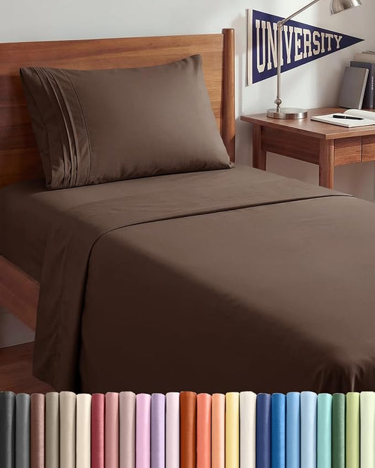 Twin XL Size 3 Piece Sheet Set - Comfy Breathable & Cooling Sheets - Hotel Luxury Bed Sheets for Women & Men - Deep Pockets, Easy-Fit, Extra Soft & Wrinkle Free Sheets - Brown Oeko-Tex Bed Sheet Set