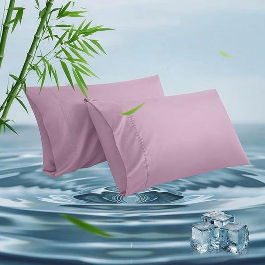King Pillowcases, Cooling Viscose from Bamboo Pillow Covers with Envelope Closure, Soft Moisture-Wicking for Hot Sleepers, Hair and Skin-Friendly, Light Purple, 2 Pack