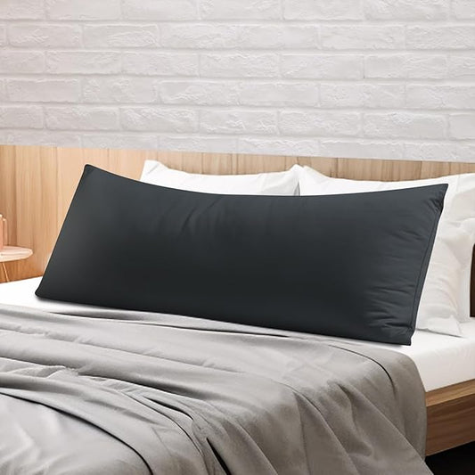 100% Egyptian Cotton Body Pillow Cover Long Pillow Case, 600 Thread Count Bed Pillow Protector with Zipper, Sateen Weave Cooling Full Body Pillowcase for Adults 20x54 Inches (1PC, Body, Black)