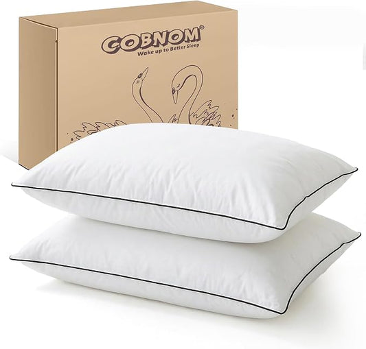 Cobnom® Goose Feather and Down Pillows King Size Set of 2, 3-Chamber Hybrid Bed Pillows with 750 Fill-Power Down Surrounded, 100% Organic Cotton Cover, Medium Firm for All Sleepers(20x36 Inch)