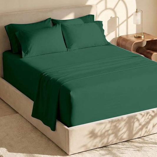 Hearth & Harbor Bed Sheets, Luxury Soft 6 Piece Bed Sheet Set Extra Deep Pocket Fitted Sheets Fits Mattress up to 21", Double Brushed Bedding Sheets & Pillowcases, Full, Dark Green